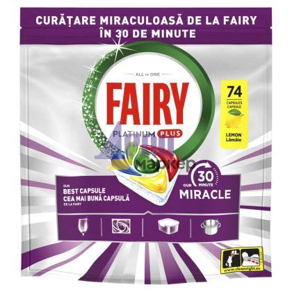 Таблетки за съдомиялна Fairy 30 минути Miracle Platinum Plus 74 бр.