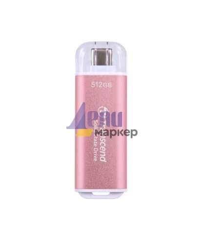 Твърд диск Transcend 512GB, USB External SSD, ESD300P, USB 10Gbps, Type C, Pink