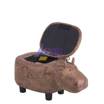 Детска табуретка с ракла - кафяв хипопотам