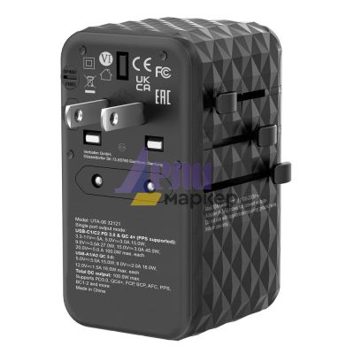 Адаптер Verbatim UTA-06 GaN III Universal Travel Adapter with 2 x USB-C PD 100W & QC 4+ / 2 x USB-A QC 3.0