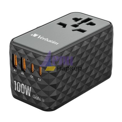 Адаптер Verbatim UTA-06 GaN III Universal Travel Adapter with 2 x USB-C PD 100W & QC 4+ / 2 x USB-A QC 3.0