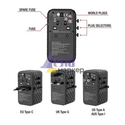 Адаптер Verbatim UTA-06 GaN III Universal Travel Adapter with 2 x USB-C PD 100W & QC 4+ / 2 x USB-A QC 3.0