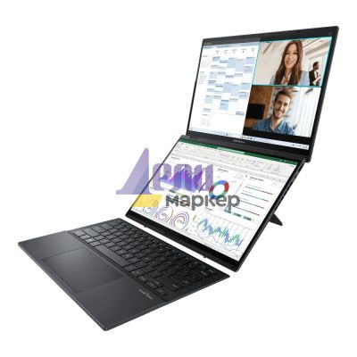 Лаптоп Asus ZenBook Duo 14 UX8406MA-PZ058X, Screen Pad Plus, Intel Ultra 9 185H 2.3 GHz (24MB Cache, up to 5.1 GHz) 14" OLED, WQXGA+ ( 2880X1800 ) 16:10Touch, 32GB, 2TB SSD, Soft Keyboard, Windows 11 Pro,GREY