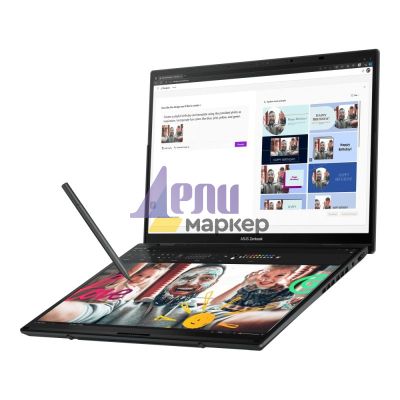 Лаптоп Asus ZenBook Duo 14 UX8406MA-PZ058X, Screen Pad Plus, Intel Ultra 9 185H 2.3 GHz (24MB Cache, up to 5.1 GHz) 14" OLED, WQXGA+ ( 2880X1800 ) 16:10Touch, 32GB, 2TB SSD, Soft Keyboard, Windows 11 Pro,GREY