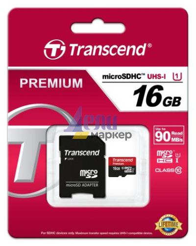 Памет Transcend 16GB micro SDHC UHS-I Premium (with adapter, Class 10)