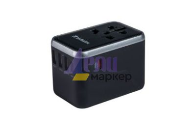 Адаптер Verbatim UTA-04 Universal Travel Adapter with 1 x USB-C PD 61W & QC 3.0 / 1 x USB-C / 3 x USB-A