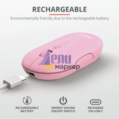 Мишка TRUST Puck Wireless & BT Rechargeable Mouse Pink