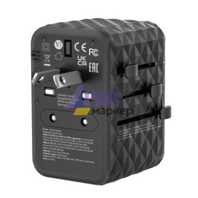 Адаптер Verbatim UTA-05 GaN III Universal Travel Adapter with 2 x USB-C PD 65W & QC 4+ / 2 x USB-A
