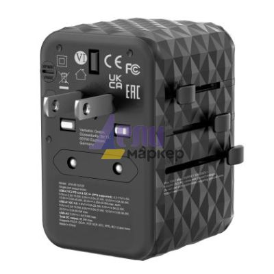 Адаптер Verbatim UTA-05 GaN III Universal Travel Adapter with 2 x USB-C PD 65W & QC 4+ / 2 x USB-A