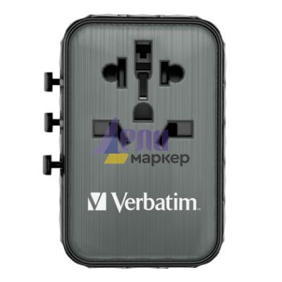 Адаптер Verbatim UTA-05 GaN III Universal Travel Adapter with 2 x USB-C PD 65W & QC 4+ / 2 x USB-A