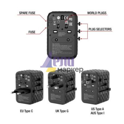 Адаптер Verbatim UTA-05 GaN III Universal Travel Adapter with 2 x USB-C PD 65W & QC 4+ / 2 x USB-A