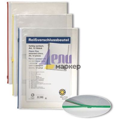 Папка джоб с цип Office Point Цветен цип, А5 Прозрачна