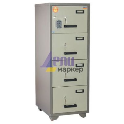 Огнеупорен шкаф за висящи папки Практик FC4E Единичен с 4 чекмеджета, 54.5x65.3x150 cm, Сив