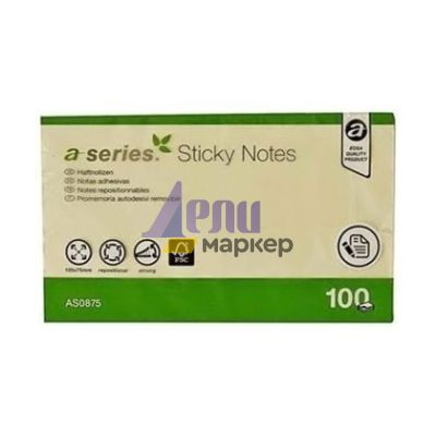 Самозалепващи листчета A-Series 125x75 mm 100 л. жълт