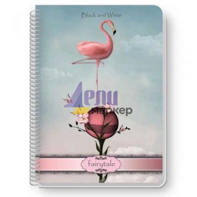 Тетрадка Black&White Fairytale Mix Ламинирани корици, спирала, офсет, 2 теми, А4 80 л. с редове