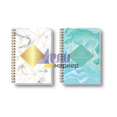 Тетрадка Black&White Marble Ламинирани корици, спирала, офсет, 4 теми, А4 160 л. с редове