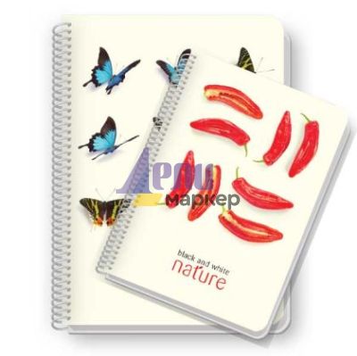 Тетрадка Black&White Nature Mix PP корица, спирала, creamy офсет, 2 теми, А4 100 л. с редове