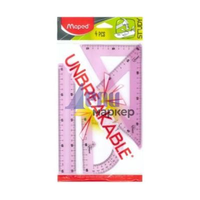 Комплект чертожни инструменти Maped Study Четири части, Пластмасови нечупливи, Цветен микс
