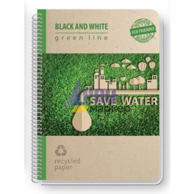 Тетрадка Black&White Eco Green Line Mix Картонени корици, спирала, рециклирана хартия, А4 80 л. с редове