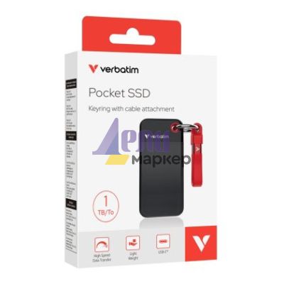 Твърд диск Verbatim Pocket SSD USB 3.2 Gen 2 1TB Black/Red