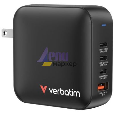 Зарядно устройство Verbatim Mini GaN Charger 165W 4 Port US plug with EU and UK adaptors
