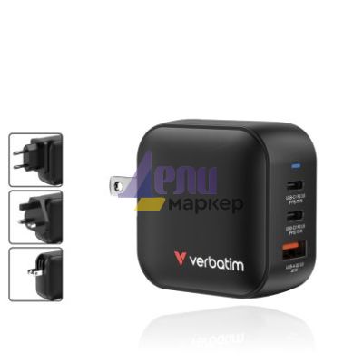 Зарядно устройство Verbatim Mini GaN Charger 70W 3 Port US plug with EU and UK adaptors