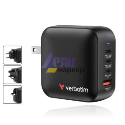 Зарядно устройство Verbatim Mini GaN Charger 100W 4 Port US plug with EU and UK adaptors