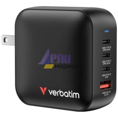 Зарядно устройство Verbatim Mini GaN Charger 100W 4 Port US plug with EU and UK adaptors