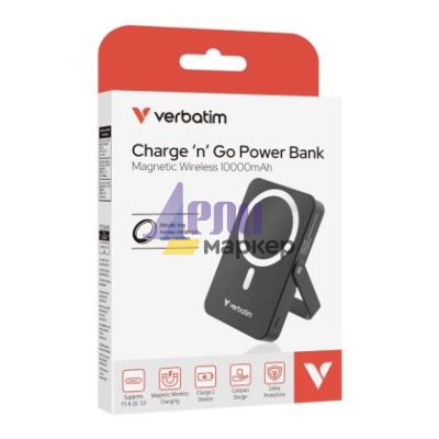 Външна батерия Verbatim Charge 'n' Go Power Bank with Stand Magnetic Wireless 10000mAh Black