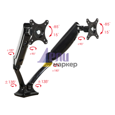 Стойка за два монитора с газов амортисьор Carmen CR-502-2 - черна