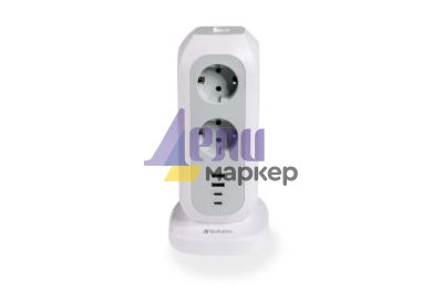 Разклонител Verbatim EUPT-01 EU Power Tower 11 AC with 2 x USB-C / 2 x USB-A