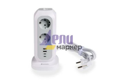 Разклонител Verbatim EUPT-01 EU Power Tower 11 AC with 2 x USB-C / 2 x USB-A