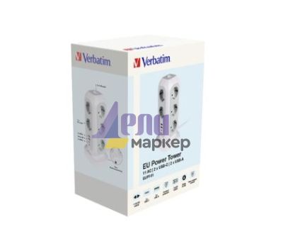 Разклонител Verbatim EUPT-01 EU Power Tower 11 AC with 2 x USB-C / 2 x USB-A