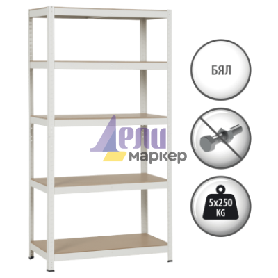 Метален стелаж Carmen CR-1016 - 180х90х45 см, до 250 кг на рафт - бял