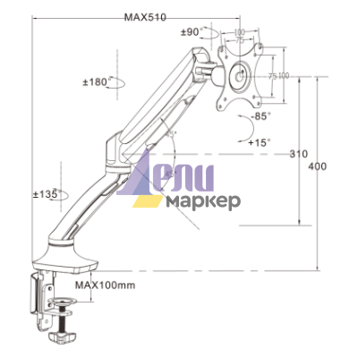 Стойка за монитор с газов амортисьор Carmen CR-502-1 - черна