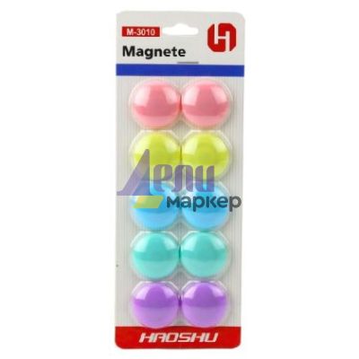 Магнити за бяла дъска Ф30 mm, 10 бр. цветен микс, блистер