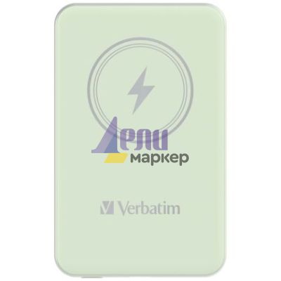Външна батерия Verbatim MCP-5GN Power Pack 5000 mAh with UBS-C PD 20W / Magnetic Wireless Charging 15W Green