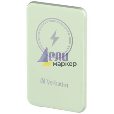 Външна батерия Verbatim MCP-5GN Power Pack 5000 mAh with UBS-C PD 20W / Magnetic Wireless Charging 15W Green