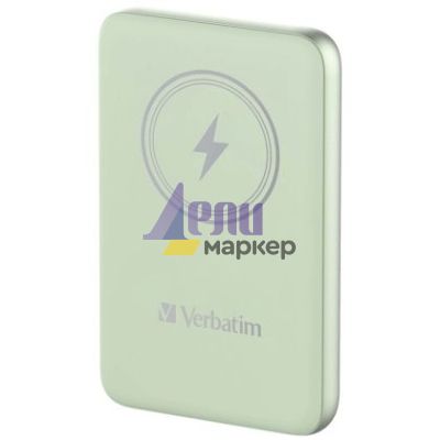 Външна батерия Verbatim MCP-10GN Power Pack 10000 mAh with UBS-C PD 20W / Magnetic Wireless Charging 15W Green