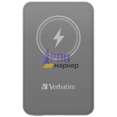 Външна батерия Verbatim MCP-5GY Power Pack 5000 mAh with UBS-C PD 20W / Magnetic Wireless Charging 15W Grey