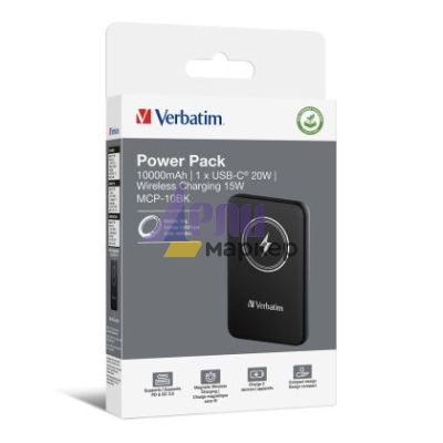Външна батерия Verbatim MCP-10BK Power Pack 10000 mAh with UBS-C PD 20W / Magnetic Wireless Charging 15W Black