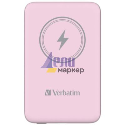Външна батерия Verbatim MCP-10PK Power Pack 10000 mAh with UBS-C PD 20W / Magnetic Wireless Charging 15W Pink