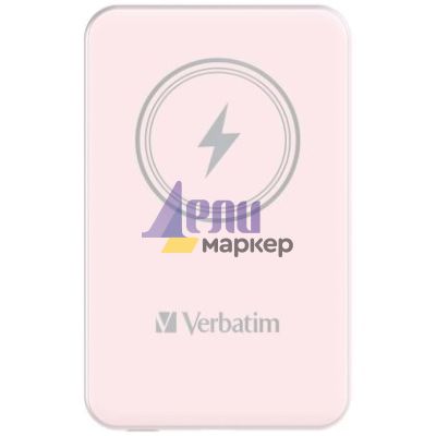 Външна батерия Verbatim MCP-5PK Power Pack 5000 mAh with UBS-C PD 20W / Magnetic Wireless Charging 15W Pink