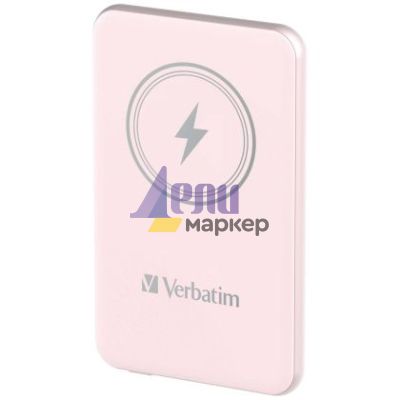 Външна батерия Verbatim MCP-5PK Power Pack 5000 mAh with UBS-C PD 20W / Magnetic Wireless Charging 15W Pink