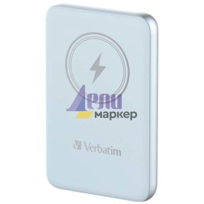 Външна батерия Verbatim MCP-10BE Power Pack 10000 mAh with UBS-C PD 20W / Magnetic Wireless Charging 15W Blue