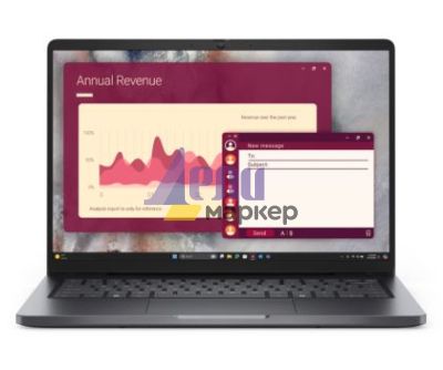 Лаптоп Dell Pro 14 PC14250, Intel Ultra 7 265U vPro (12 TOPS NPU, 12 cores, up to 5.3 GHz), 14, FHD+, 300 nit, 45% NTSC, AG, 16 GB: 1 x 16 GB, DDR5, 5600 MT/s, 512 GB SSD, Integrated Intel graphics, FHD HDR + IR Cam, Wi-Fi 6E,  Backlit Kb, Ubuntu, Platinu