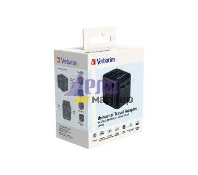 Адаптер Verbatim UTA-02 Universal Travel Adapter with 1 x USB-C PD 20W / 1 x USB-A QC 3.0