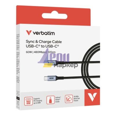 Кабел Verbatim Sync & Charge USB-C to USB-C 60W 120 cm