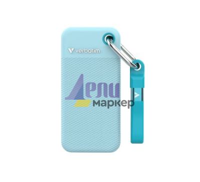 Твърд диск Verbatim Pocket SSD USB 3.2 Gen 2 1TB Polar Blue incl. two rubber sleeves