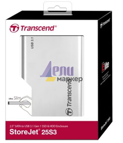 Кутия за твърд диск Transcend 0GB StoreJet 2.5" (SATA), USB 3.1, Aluminum housing